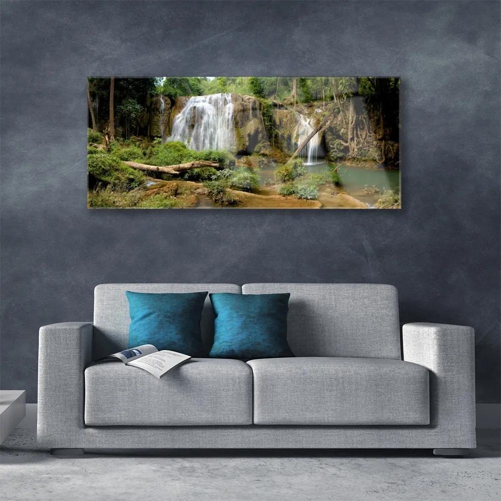 Obraz na akrylátovom skle Vodopád rieka les príroda 125x50 cm