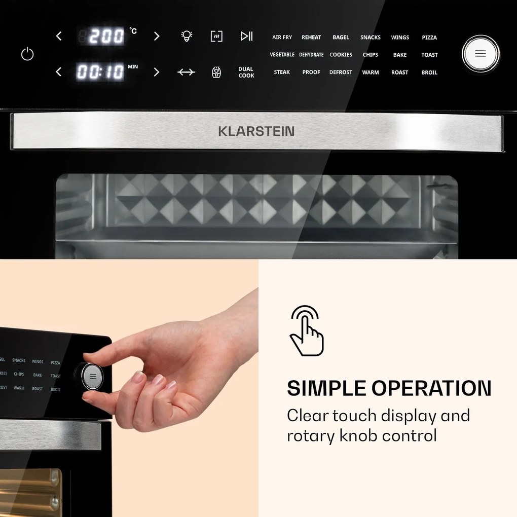 Klarstein Vigor Air, teplovzdušná fritéza, 1800 W, 30 l, 18 programov, horný a dolný ohrev
