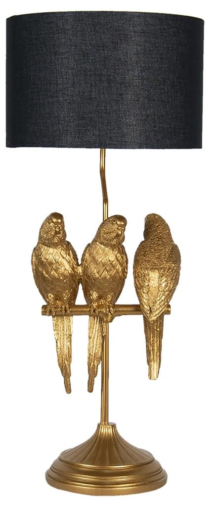 Zlatá lampa s dekoráciou papagájov s čiernym tienidlom - Ø 33 * 79 cm E27 / max 1 * 60W
