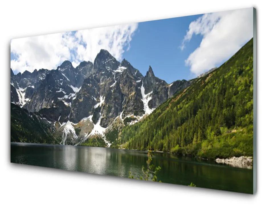 Obraz na skle Hora jazero les príroda 125x50cm
