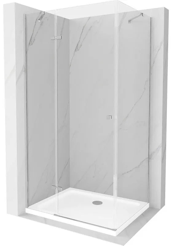Mexen Roma, sprchovací kút 110 (dvere) x 80 (stena) cm, 6mm číre sklo, chrómový profil + slim sprchová vanička 5cm, 854-110-080-01-00-4010