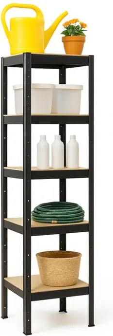 Regál 180x40x40 cm lakovaný 5-policový, nosnosť 875 kg - čierny