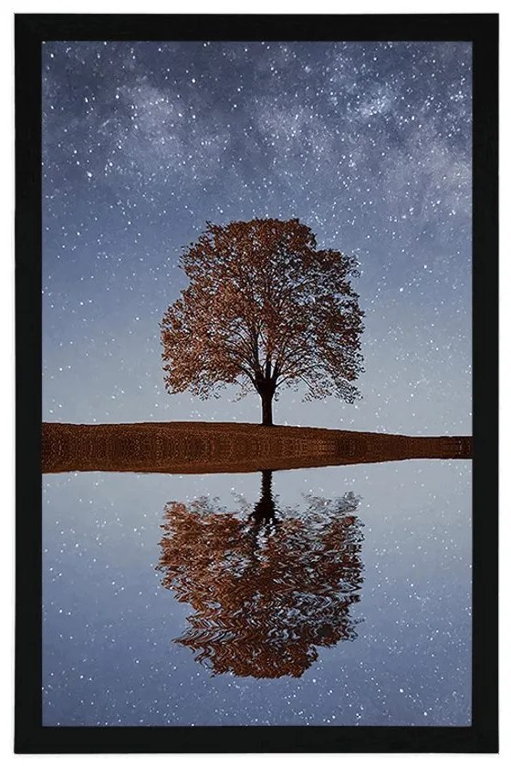 Plagát hviezdna obloha nad osamelým stromom - 60x90 black