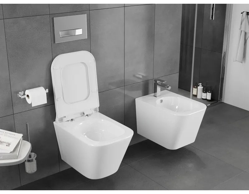 Mexen Teo, závesná WC misa 510x345x340 mm, Rimless Tornádo + WC sedadlo z duroplastu, biela lesklá, 30850700T