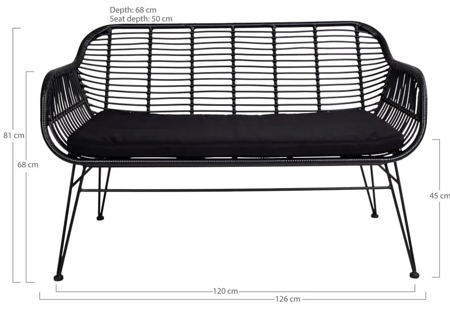 Čierna záhradná pohovka z umelého ratanu House Nordic Trieste