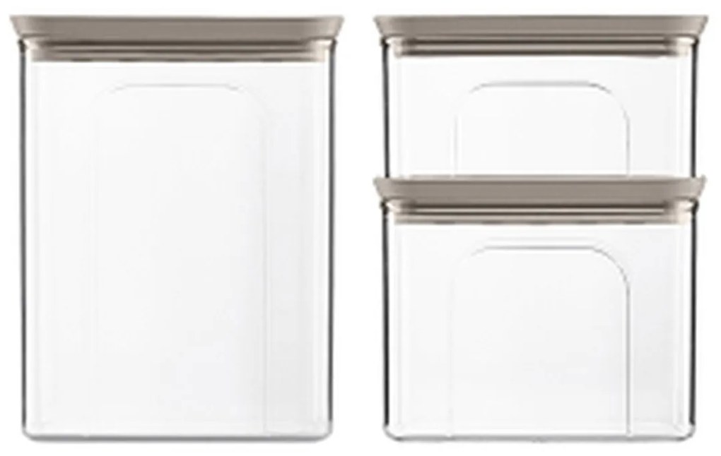 STEFANPLAST Súprava 3 obdĺžnikových dóz Tosca, transparetná/svetlo sivá