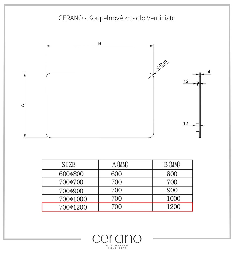 Cerano Verniciato, kúpeľňové obdĺžnikové zrkadlo 120x70 cm, CER-CER-429262