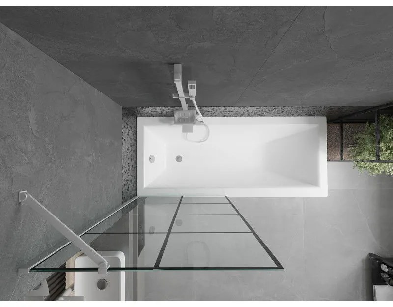 Mexen Next, vaňová zástena 1-krídlová 80 x 150 cm, fixné krídlo, 6 mm číre sklo s čiernym vzorom, biely profil, 895-080-000-00-77-20