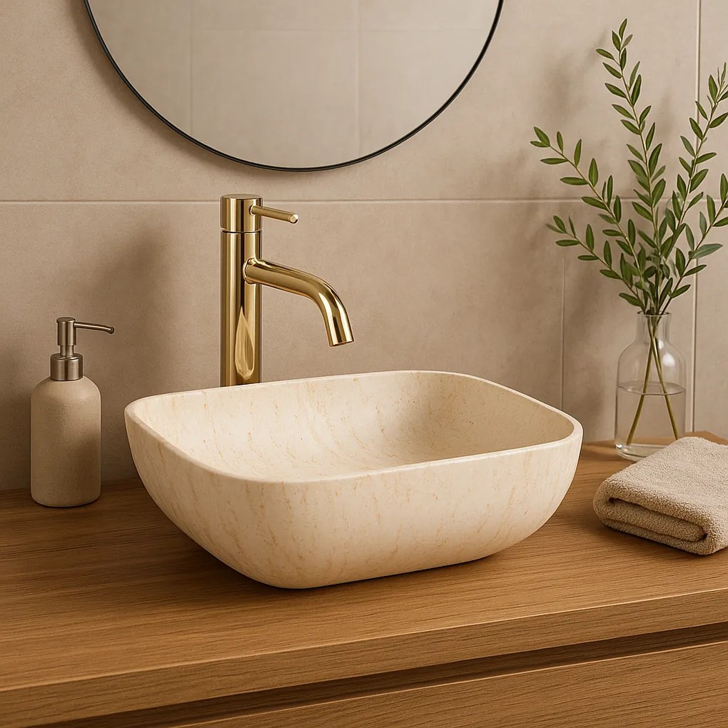 Rea Freja, umývadlo na dosku 512x396x137mm, imitácia kameňa-travertín matný, REA-U6689