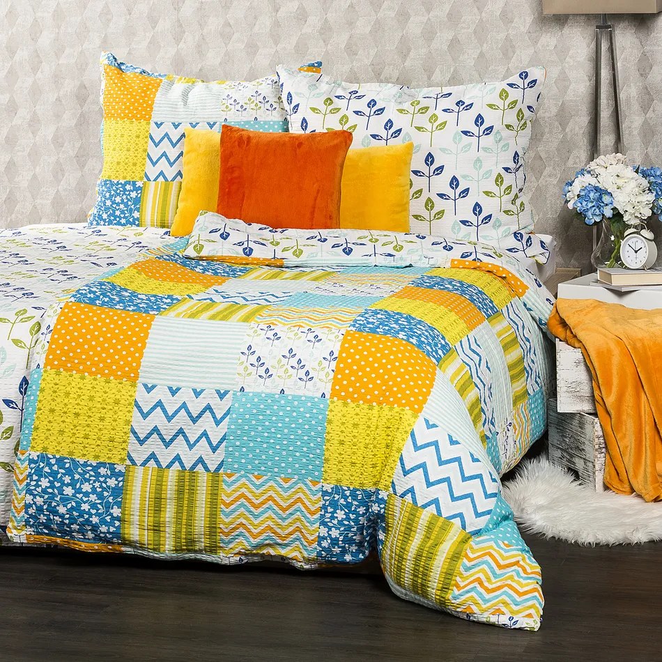4Home Krepové obliečky Patchwork blue, 140 x 200 cm, 70 x 90 cm, 140 x 200 cm, 70 x 90 cm