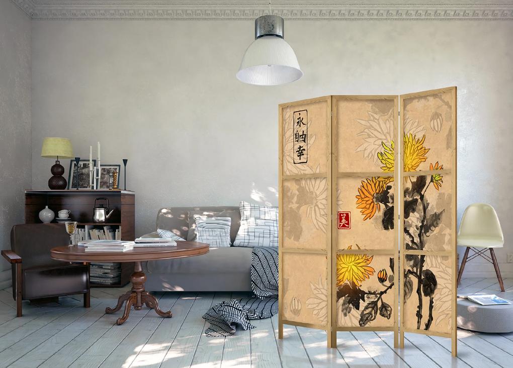 Artgeist Japonský paraván - Japanese Style: Chrysanthemums [Room Dividers] Veľkosť: 135x161