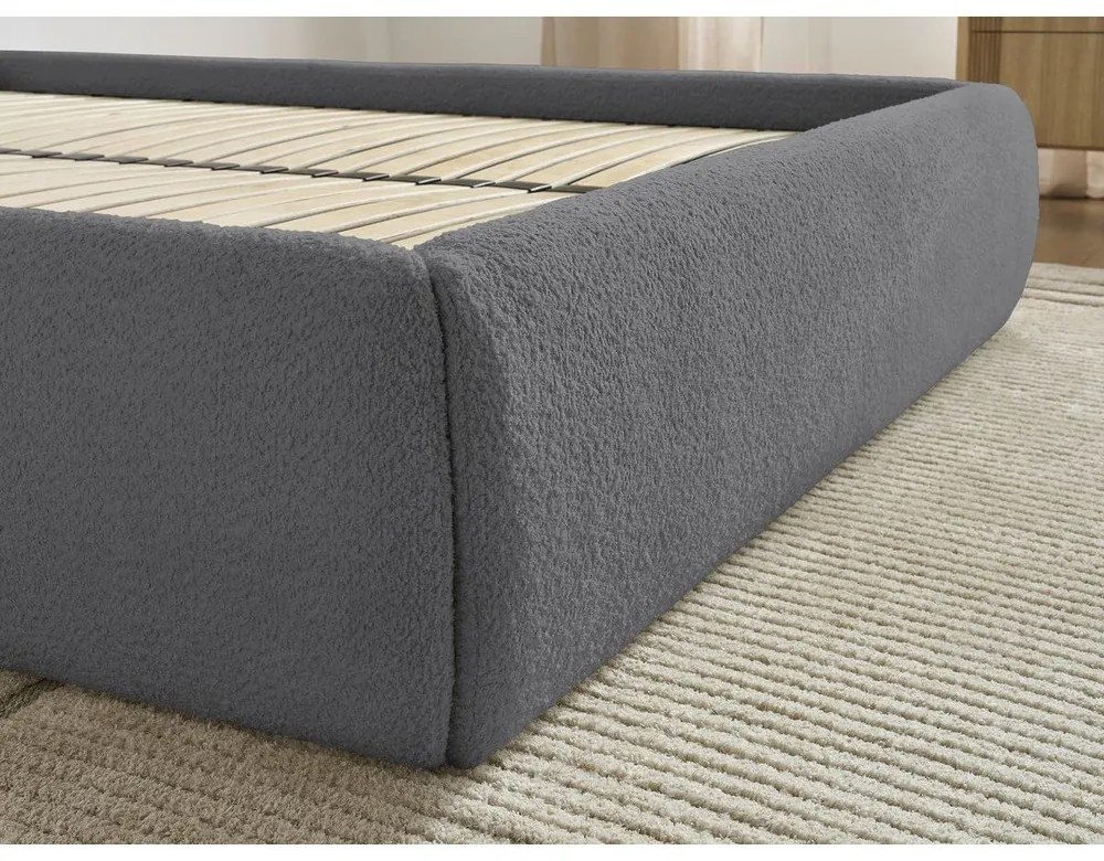 Tmavosivá čalúnená dvojlôžková posteľ s úložným priestorom/bez čela s roštom 180x200 cm Inera – Bobochic Paris