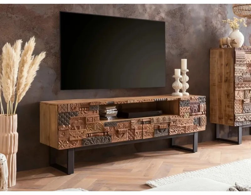 furniture-nabytek.cz - Masívny TV stolík Grónsko z mangového dreva, lakovaný, hnedý – 180×45×65 cm