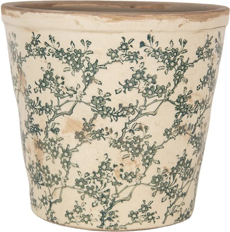 Keramický obal na kvetináč so zelenými kvietkami Gian L - Ø 21*20 cm