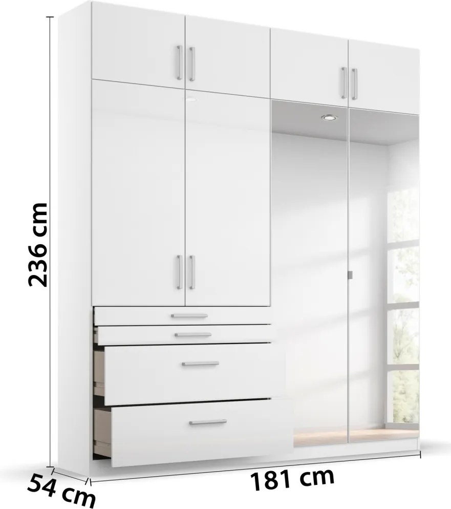 Šatníková skriňa Homburg, 181 cm, biela/lesklá biela