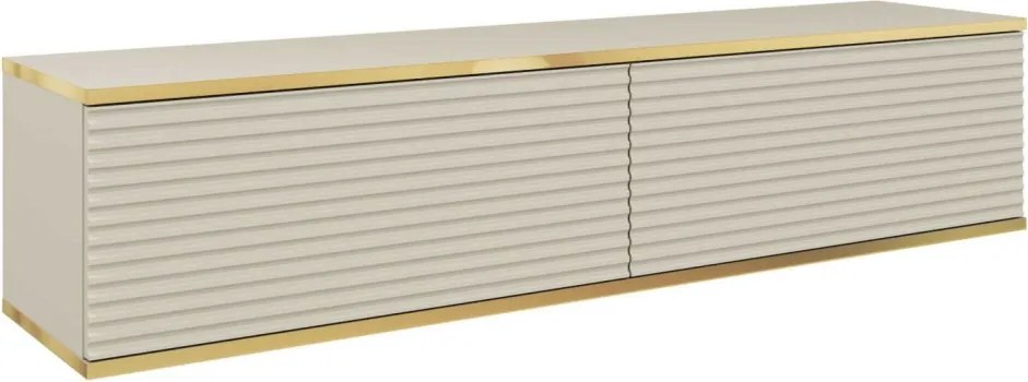 Závesná TV skrinka Orfeo, 135 cm, béžová štruktúra/zlatá