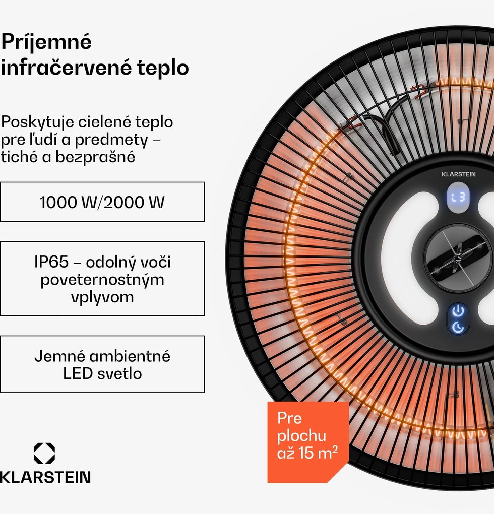 Klarstein LumiHeat infračervené stropné vykurovanie | 2000 W | 15 m² | LED svetlo | 42 cm x 42 cm