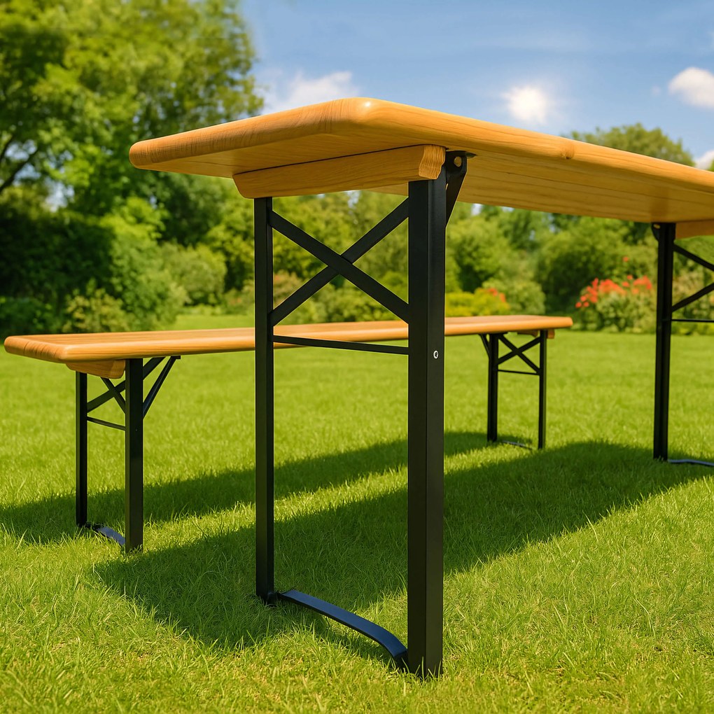 Pivný set 197x60 cm – Záhradný stôl s lavicami pre 8 osôb | Masív + kov - 197cm x 60cm -