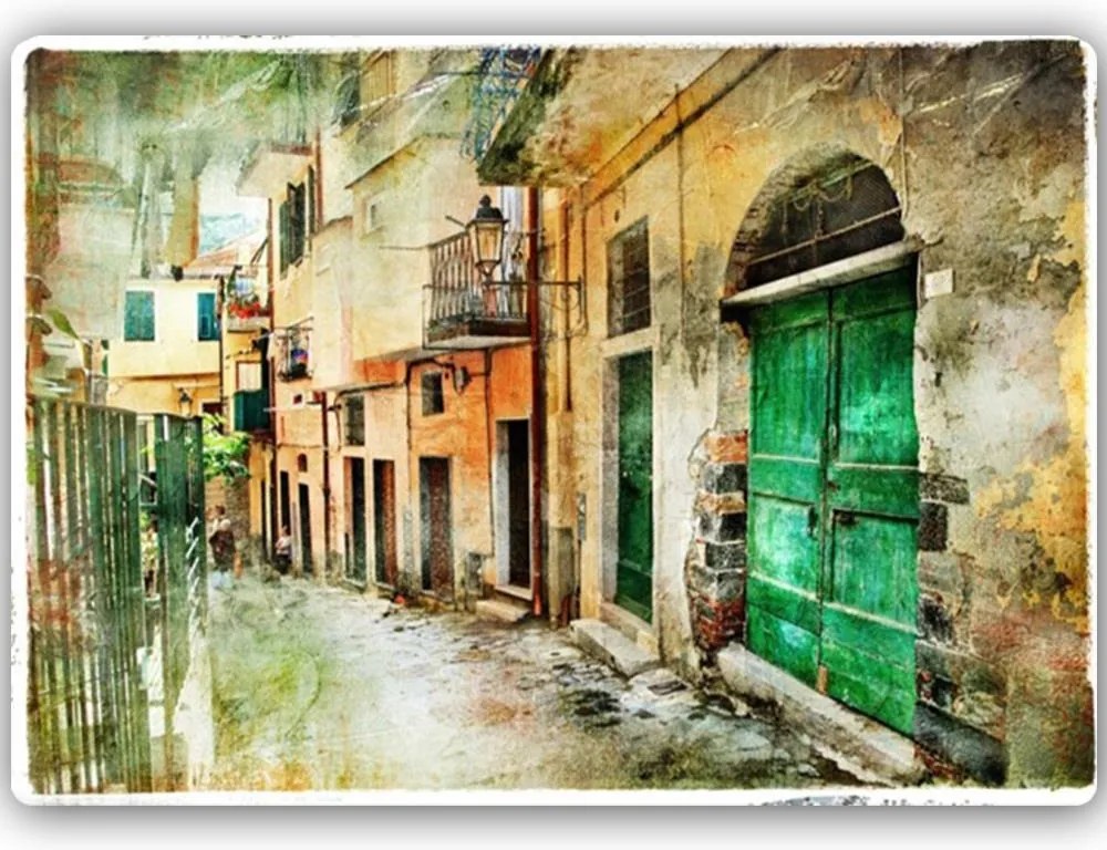 CARO Kovový obraz - Old City Street 40x30 cm
