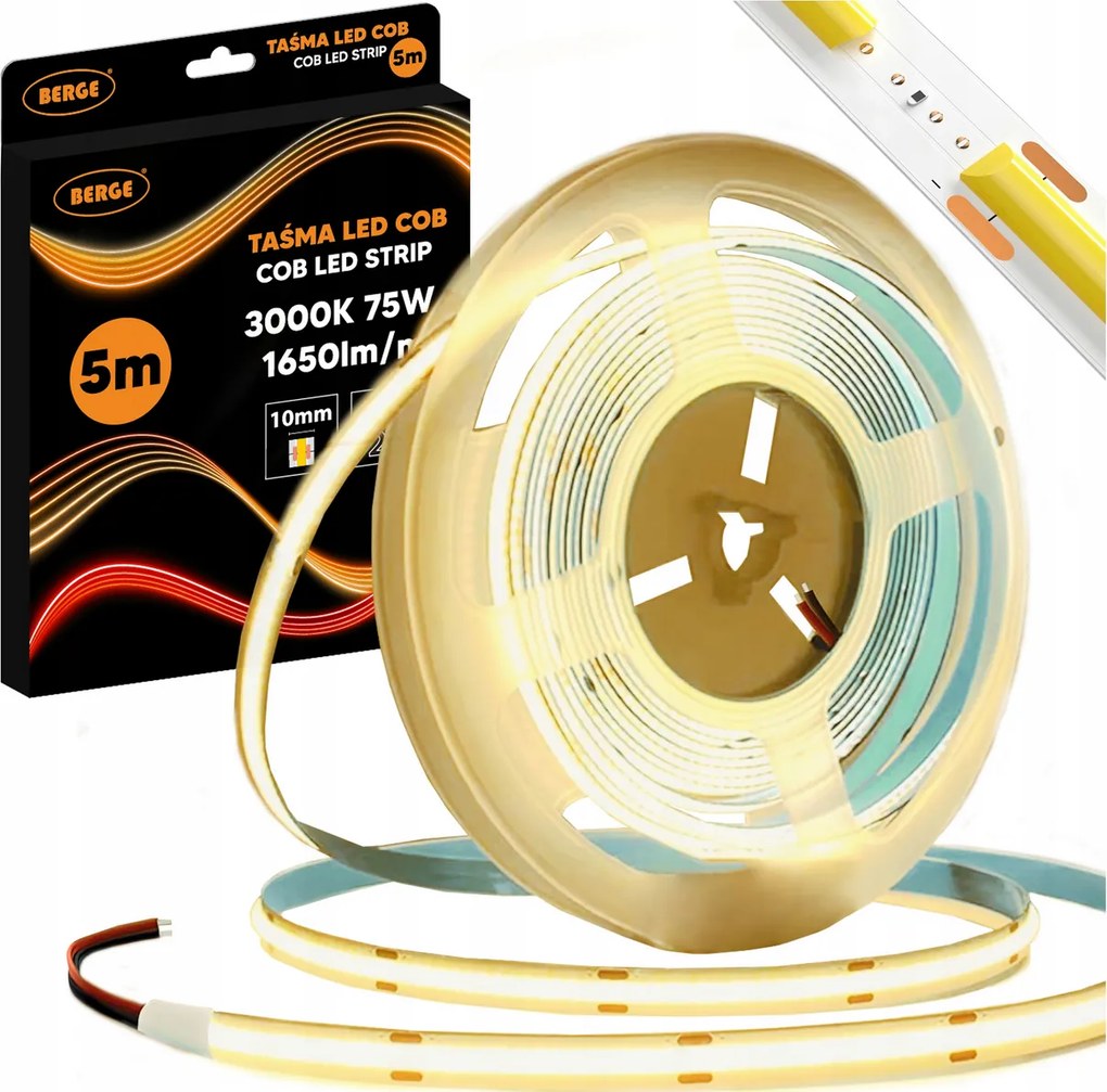 BERGE LED pásik COB Neon 12V - 528D - 15W/m - IP20 - 5m - 1650lm - teplá farba