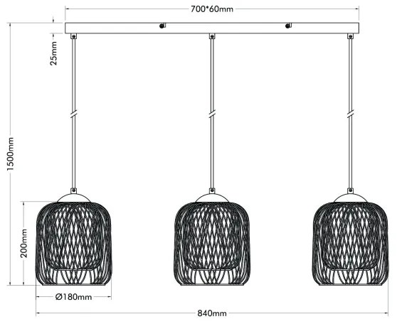 Globo 15965-3H - Závesný luster na lankách DICHTI 3xE27/40W/230V