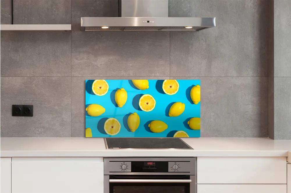Sklenený obklad do kuchyne Citróny na modrom pozadí 140x70 cm