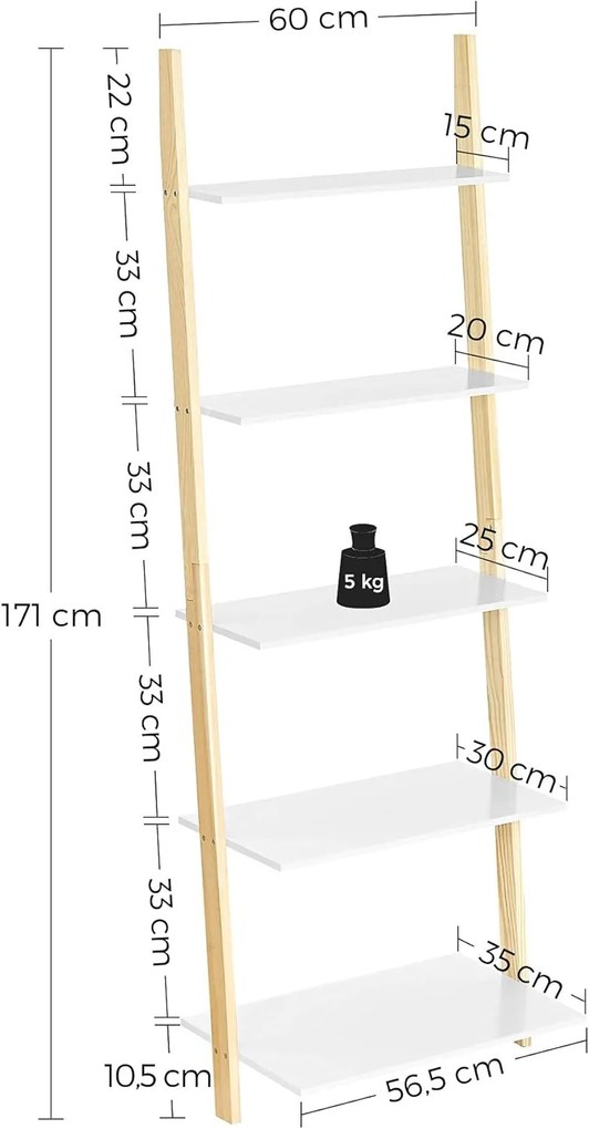 Žebříkový regál Vasagle Monry 171 cm bílý/hnědý