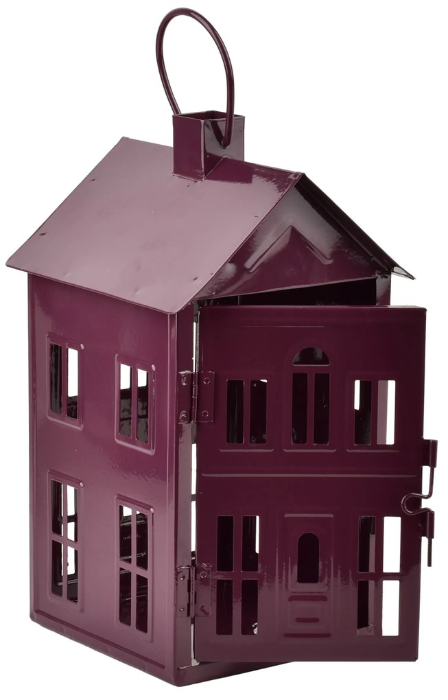 Kovová lucerna Roger 14,8x14,3x26,8 cm fialová