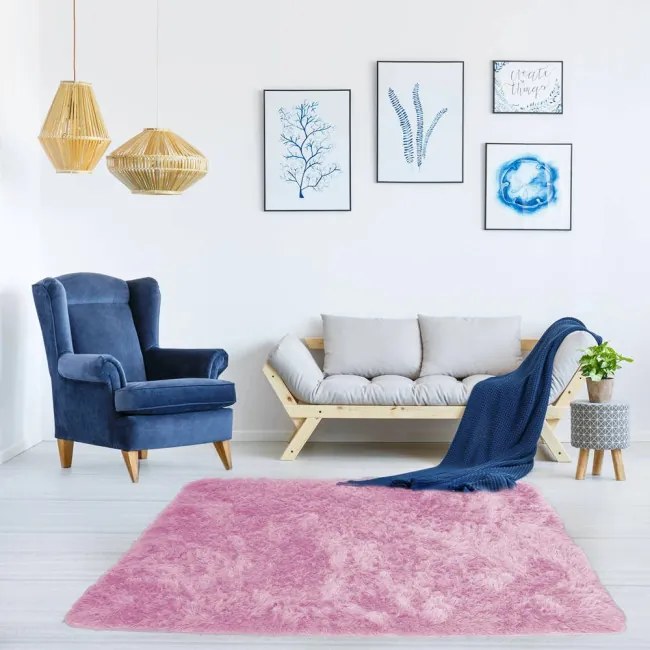 Protišmykový koberec SHAGGY ružový