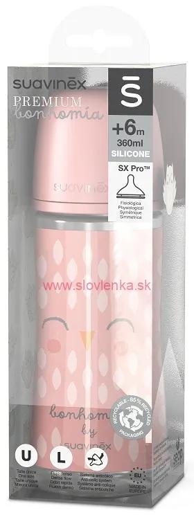 SUAVINEX - fľaša BONHOMIA 360 ml fyziologická SX PRO + 6 LF - ružová