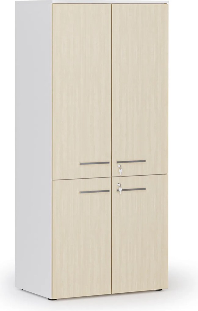 Kancelárska policová skriňa PRIMO WHITE, polené dvere, 800 x 500 x 1781 mm, biela/breza