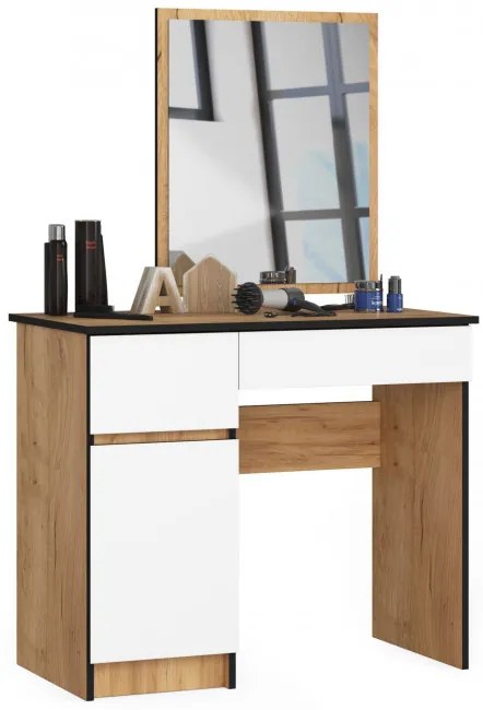 Toaletný stolík so zrkadlom CLP P-2/SL ľavý, dub craft / biely