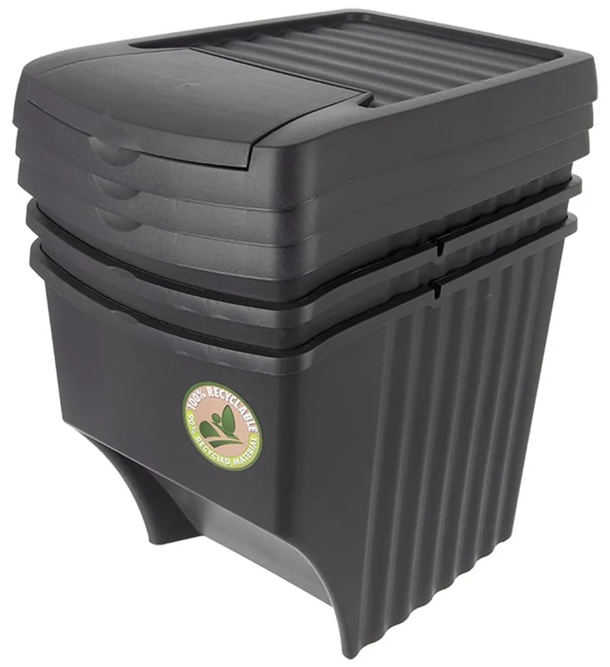 Čierne plastové odpadkové koše v súprave 3 ks 3x22 l na triedený odpad – Orion