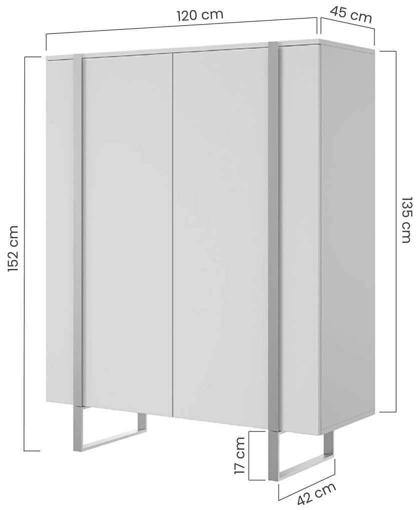 Vysoká komoda Verica 120 cm s dvoma dverami - čierny betón / čierne nohy