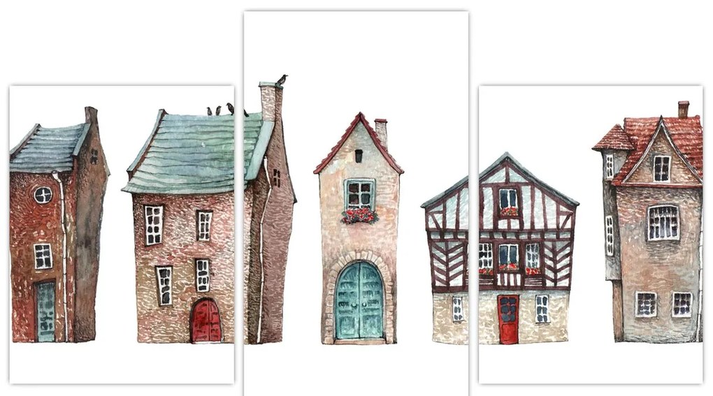 Obraz - Akvarelové domčeky (90x60 cm)