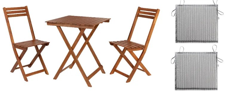 Livarno home Súprava balkónového nábytku Sevilla, 3-dielna + Obojstranný podsedák, 38 x 42 x 3 cm, 2 kusy, sivý  (800010858)