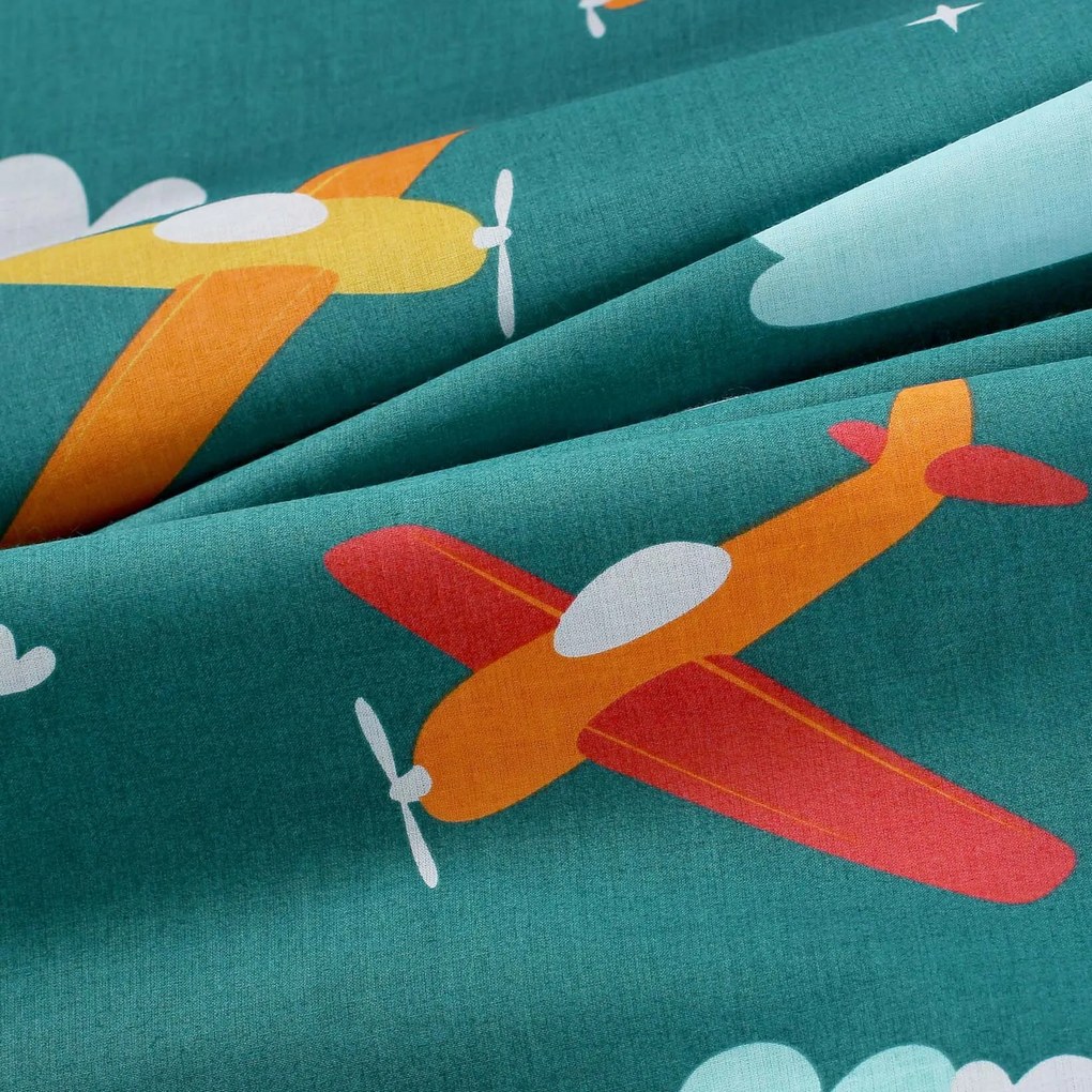 Goldea detské bavlnené obliečky duo - letecké dobrodružstvo so žltou 140 x 200 a 70 x 90 cm