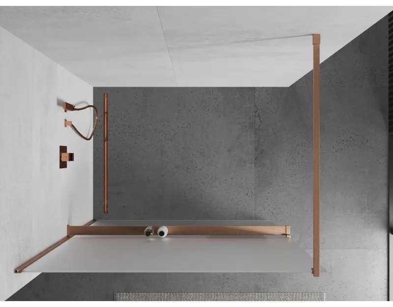 Mexen Kioto+, sprchová zástena Walk-In s poličkou a vešiakom 140 x 200 cm, 8mm sklo námraza, medený matný profil, 800-140-121-65-30