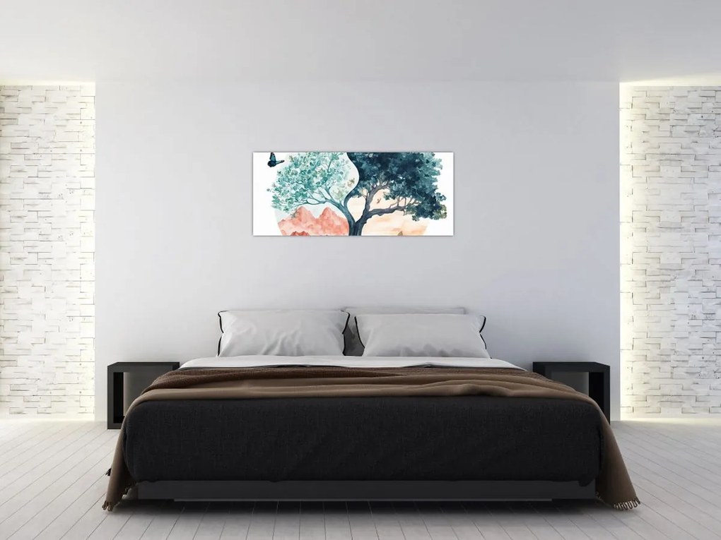 Obraz – Akvarelový strom plný života (120x50 cm)