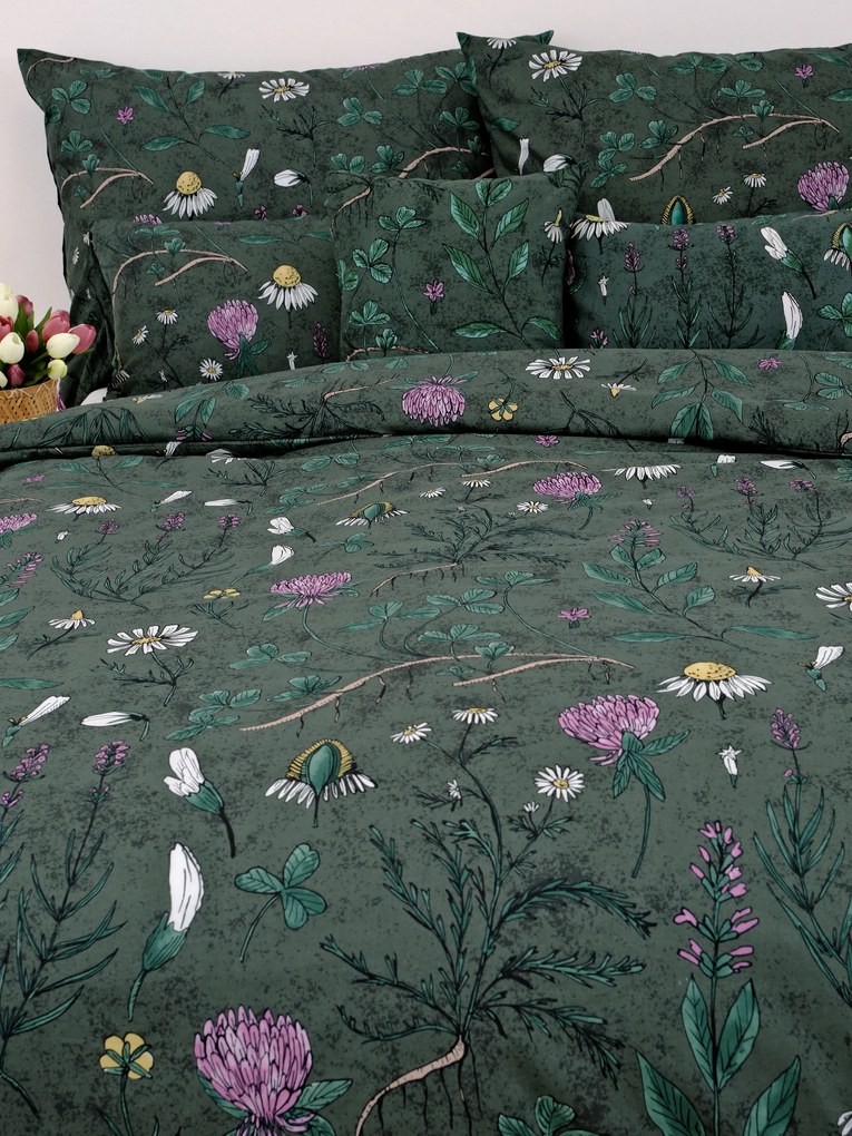 Bavlnené obliečky Renforcé - Herbár tmavo zelený 140 × 200 cm, 70 x 90 cm