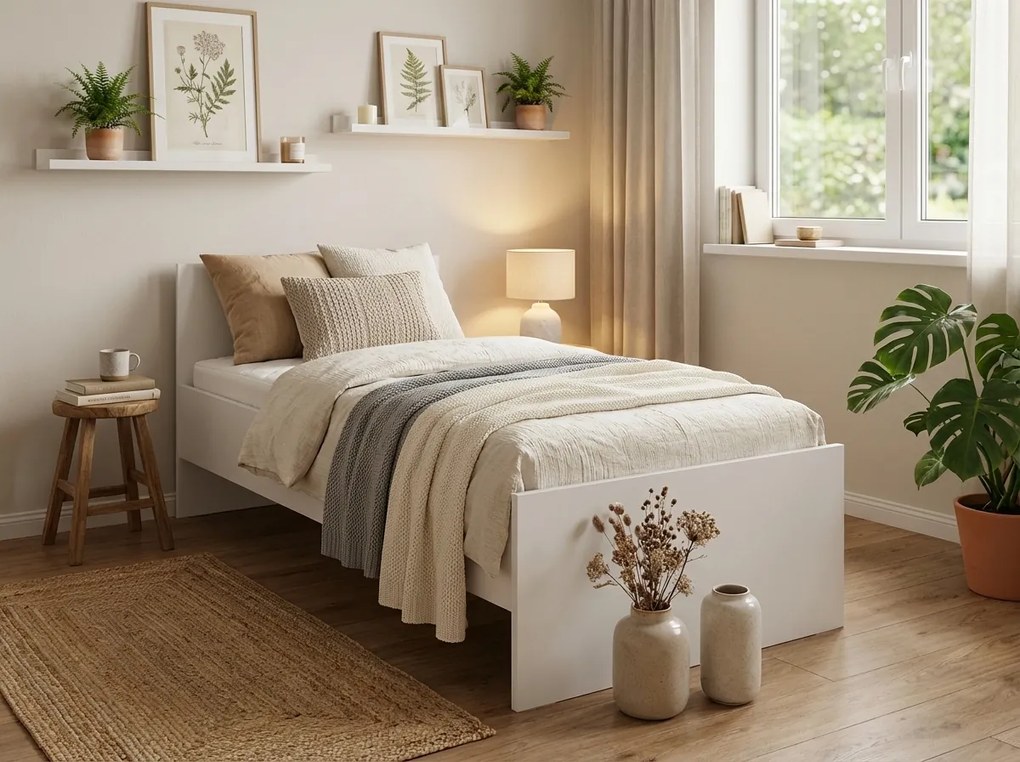 Posteľ ELISA 90 x 200 cm, biela Rošt: S latkovým roštom, Matrac: Matrac DELUXE 10 cm