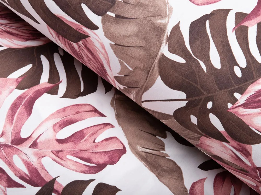 Biante Bavlnený oválny obrus Sandra SA-227 Hnedé a staroružové tropické listy na bielom 100x160 cm