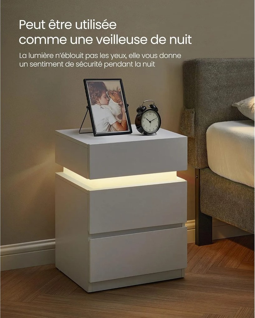 Nočný stolík s LED osvetlením, nastaviteľné farby, biely