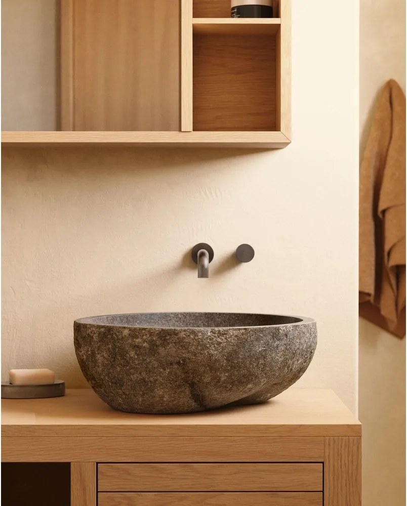Sivé kamenné okrúhle umývadlo ø 40 cm Tetsu – Kave Home