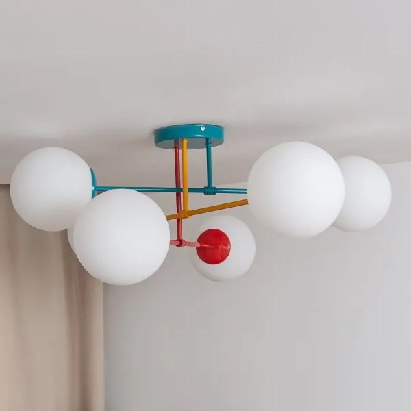 Prisadený luster MOON 6xE27/15W/230V tyrkysová/žltá/červená