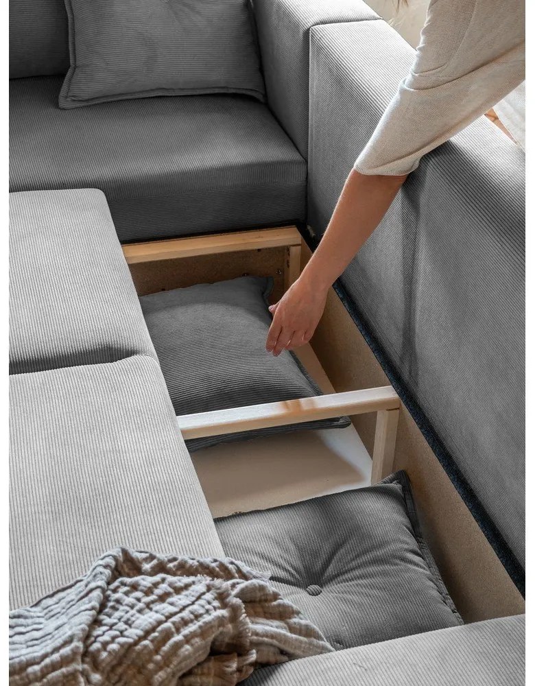 Sivá menčestrová rozkladacia rohová pohovka (ľavý roh) Lazy Lukka – Miuform