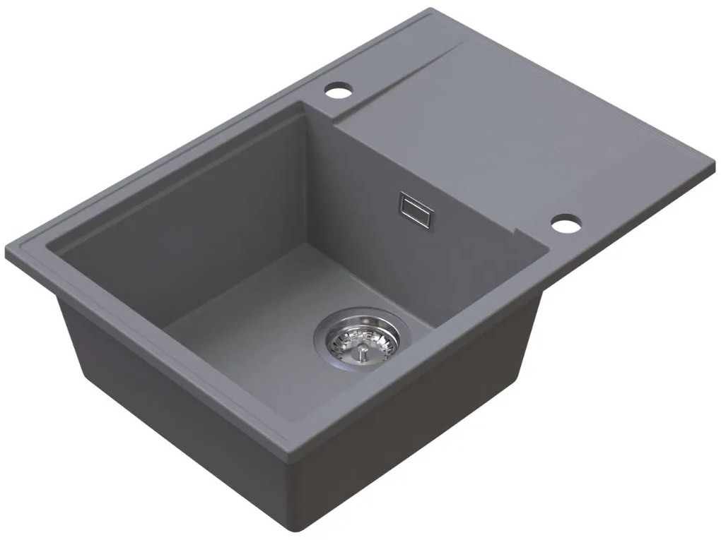 Sink Quality Sink55, kuchynský granitový drez 680x460x215 mm + chrómový sifón, šedá, SKQ-SINK.D.1KDO.X