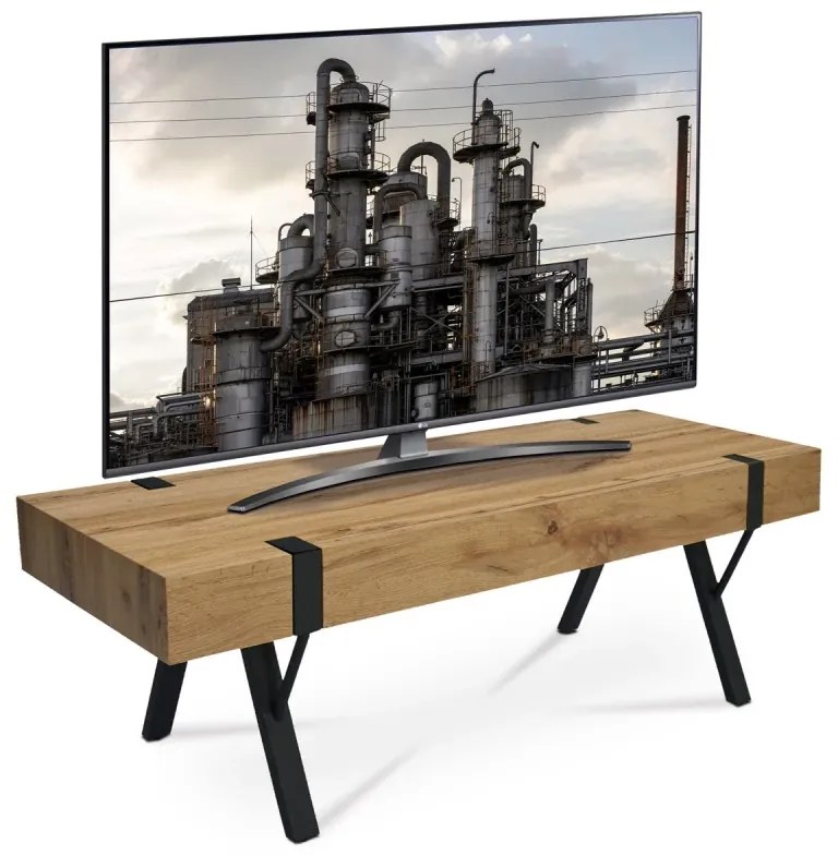 TV stolek 120x40x40 cm, MDF deska, 3D dekor divoký dub, kov - černý lak