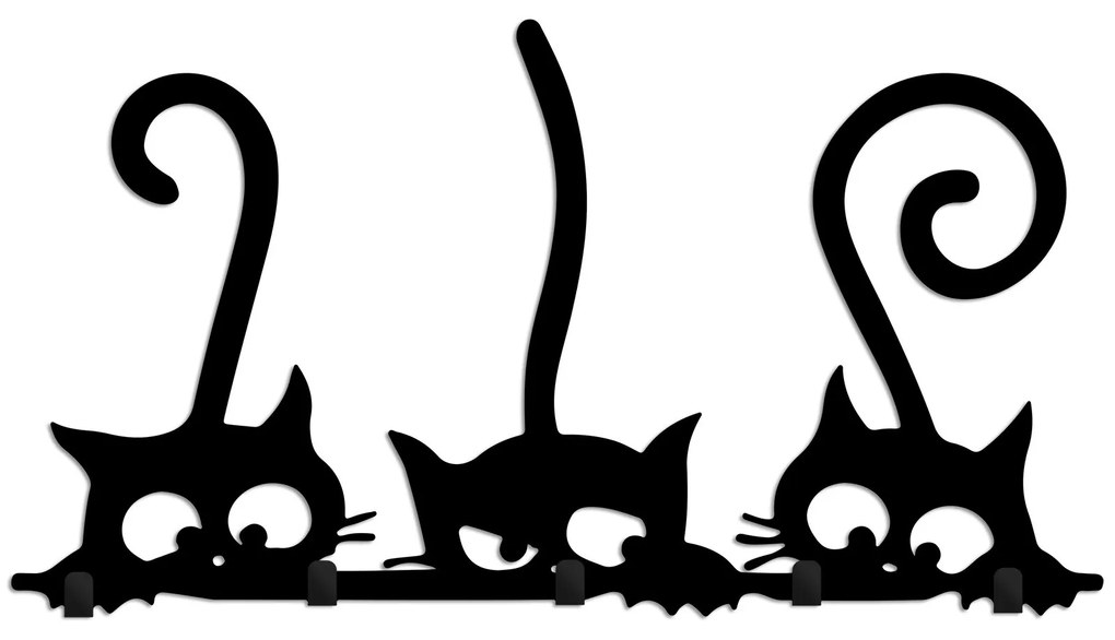 Nástěnný kovový věšák Cats 60 cm černý
