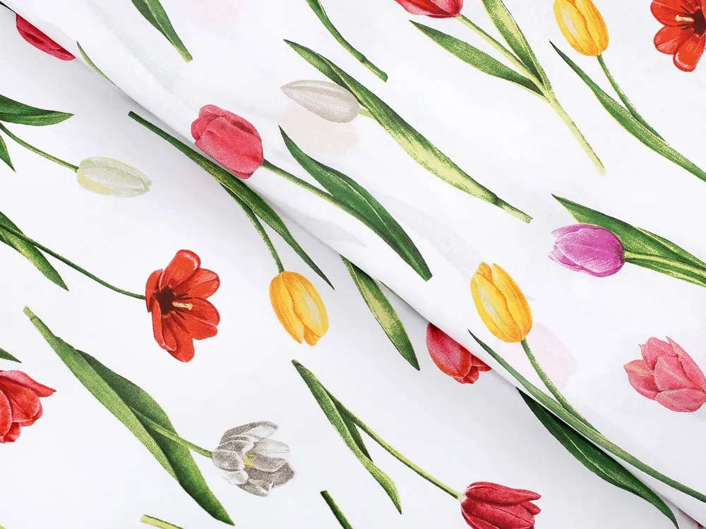 Bavlnená látka/plátno Sandra SA-506 Tulipány na bielom - šírka 220 cm